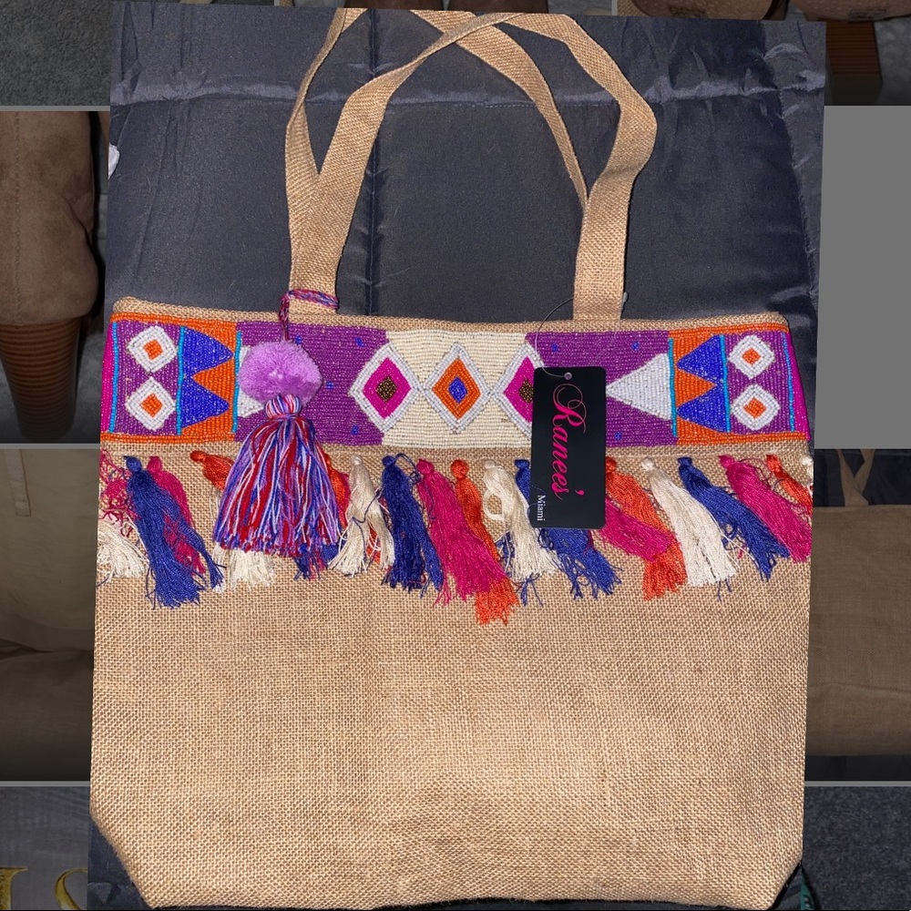 NWT Lined Jute bag with inside zipper